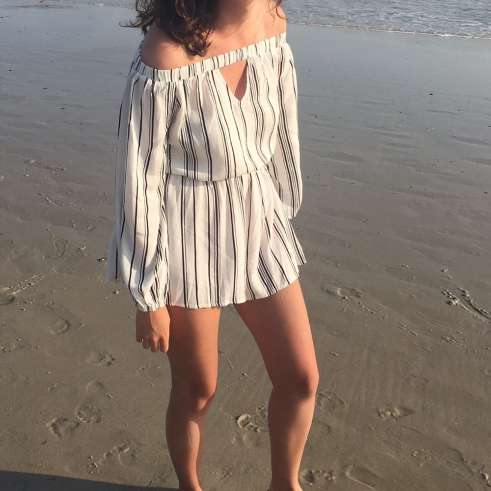 Black and White Striped Pacsun Off the Shoulder Romper